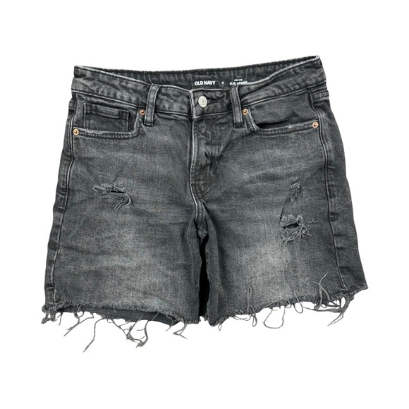 Old Navy Pants - Mid Rise Loose Denim Jean Shorts Jorts Women 4 Black Long 6" Inseam Baggy Y2K